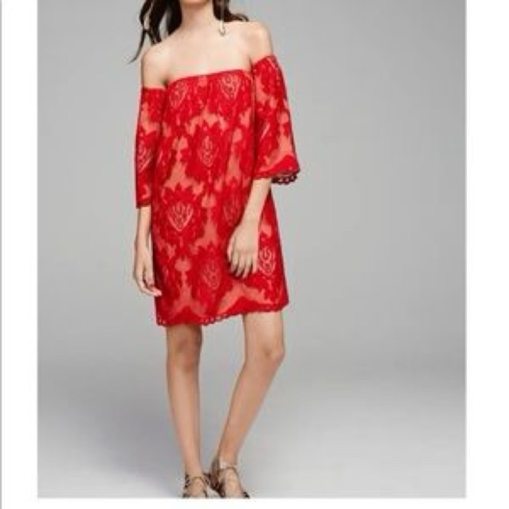 Red Lace off the shoulder dress